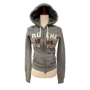 Ruehl No. 925 Hoodie Sweatshirt Gray Zip Embroidered A&F Women's XS